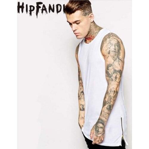 HIPFANDI Hip Hop Style Mens Solid Black White Tank Tops Fashion Design Slim fit Long Vest Skateboard Style Cotton Male Singlets