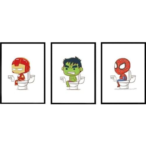 Superhero Cartoon Canvas Painting Spiderman Posters and Prints Children Boys Gift Funny Toilet Bathroom Wall Art Home Decoration