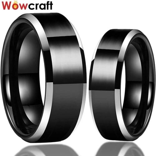 8mm Black Tungsten Carbide Rings for Men Women Wedding Band Black Plated Beveled Edges Polished Shiny Comfort Fit