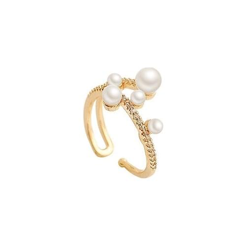 TIMEONLY Japan Style Imitation Pearls Open Rings for Women Ladies Adjustable Shinning Rhinestone Charms Ring Party Gift Jewelry