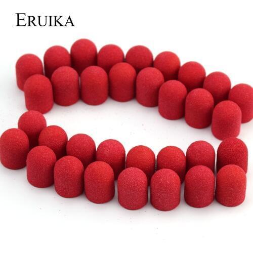 20pcs 13*19mm Red Sanding Caps With Rubber Grip Plastic Base Remover for Pedicure Manicure Milling Accessories Sets