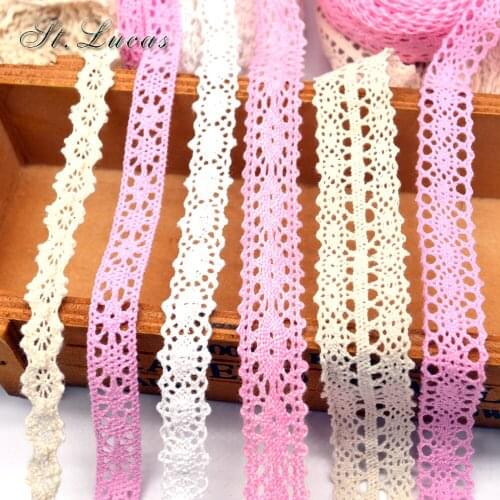 Hot new arrived 5yd/lot pink beige white lace fabric ribbon cotton lace trim sewing material for home garment accessories DIY