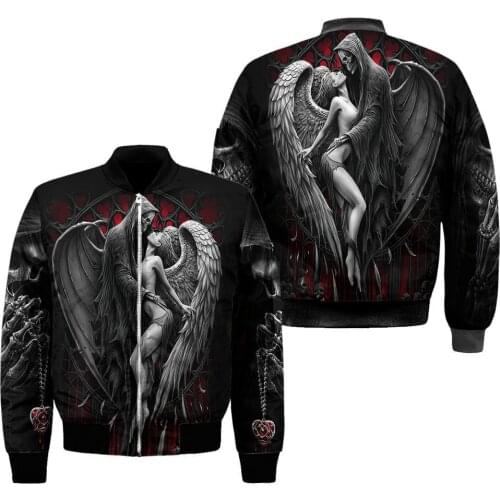 Autumn/Winter Men Bomber Jacket Reaper Skull Angel And Demon 3D Printed Zip Tracksuits coat Unisex Casual Zipper Jacket WP14