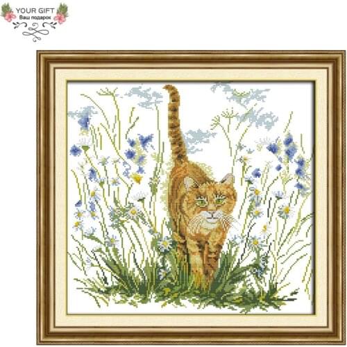 Joy Sunday Meadow Wildcat Home Decoration D971 14CT 11CT Counted Stamped The Cats Warning Cross Stitch Kit