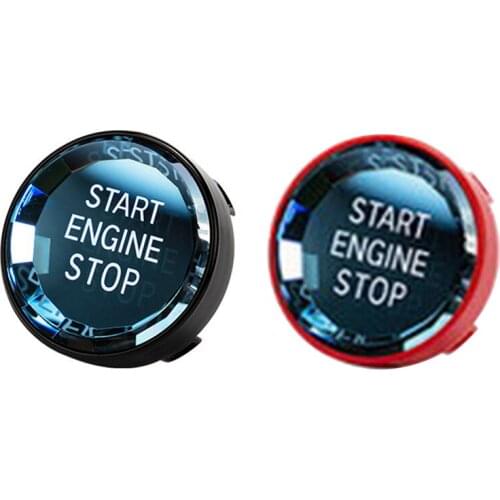 2PCS Car Interior Switch Cover Crystal One-Key Engine Start Stop Button Sticker Trim for BMW- 3/5 Series, Black & Red