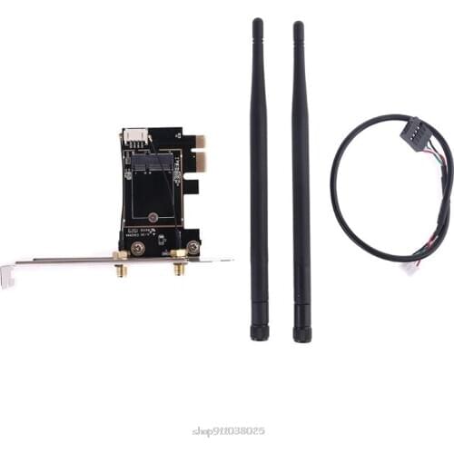 New Wireless Card to pciE-1X to NGFF-Ekey PCIE Laptop Pc WIFI WLAN Card Adapter Dual Antenna Adapter Board F23 21 Dropship