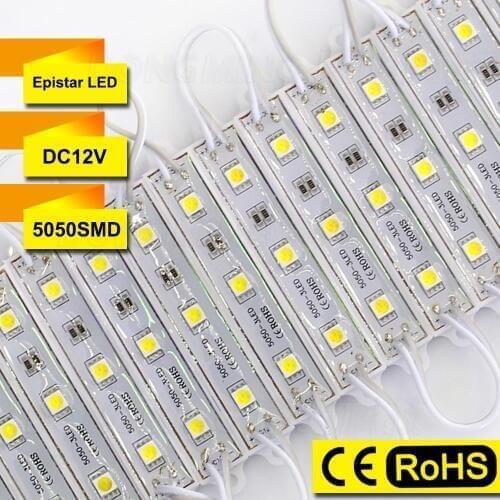 Factory WholeSales SMD 5050 100pcs/lot 0.72W 12V 3 led module light lamp RGB neon Waterproof for channel letter advertising sign