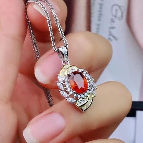 Original 100% Natural and Real vivid orange necklace pendant 925 silver Fine jewelry Pendant