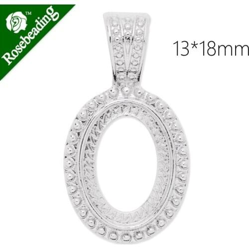 13x18mm Oval Imitation Rhodium Plated Rope Style Cabochon Cab Pendant Setting,20pcs/lot-C4218