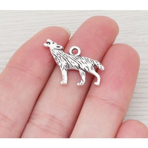 50 x Silver Color 3D Howling Wolf Charms Pendants 2 Sided for DIY Necklace Bracelet Jewelry Making Accessories 25x17mm