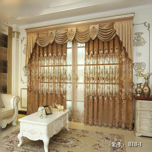 Custom curtains High grade European livingroom Chenille gold embroidered hollow bedroom blackout curtain tulle valance drap M701