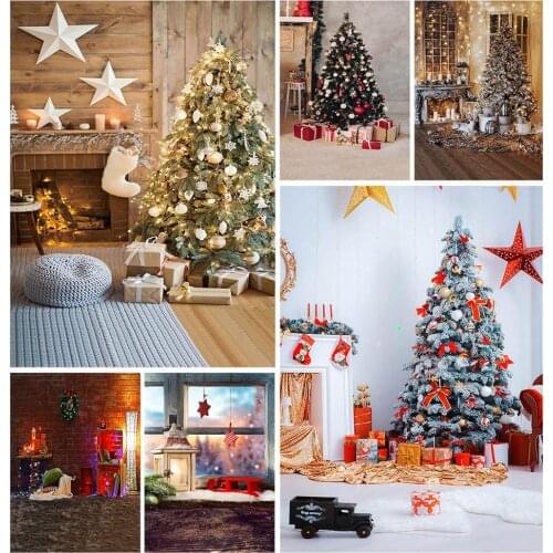 Christmas Tree Light Fireplace Vinyl Photography Backgrounds for Photo Studio Photo Backdrops Photobooth Shoot Photophone Props