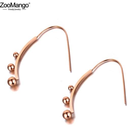 ZooMango Fashion Titanium Stainless Steel 3Pcs Round Beads Earrings Bohemia Office Earrings Jewelry For Women Girls ZE19327