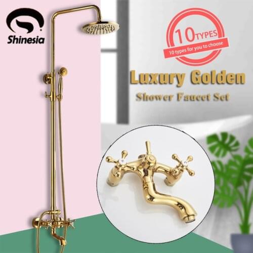 Bathroom Faucets Luxury Gold Brass Bathroom Faucet Mixer Tap Wall Mounted Hand Held Shower Head Bathtub Spout Shower Faucet Sets