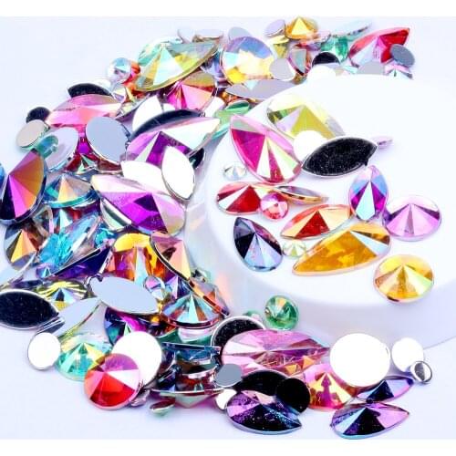Nail Rhinestones Flatback Pointed Mix Size Glitter Glue On Acrylic Rhinestones 3D Nail Art Beads Craft Wedding Dress Supplies