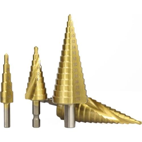4-32mm Titanium Coated Pagoda Shape Step Drill Bit HSS Triangle Shank Hole Drill Cone Drill Bit Step Drill