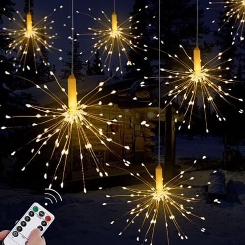 120/180 LED Firework String Light 8 Mode Starburst Copper Silver Wire Fairy Light Decorative Light Remote Control String Light