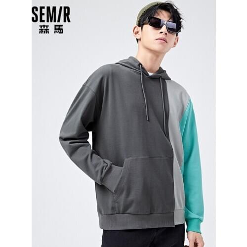 SEMIR Sweatshirt Men 2021 Spring New Loose Hooded Pullover Trend Color Contrast Hoodie Casual Comfortable Jacket