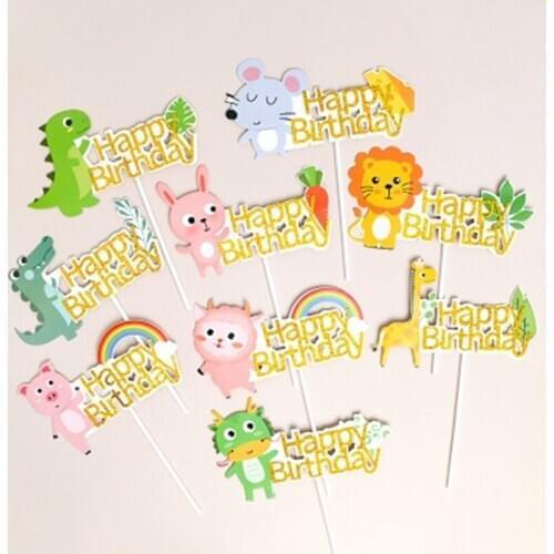 Jungle Animals Cake Toppers Happy Birthday Cake Decor Happy Birthday Party Decor Kids Boy Jungle Safari Dinosaur Unicorn Decor