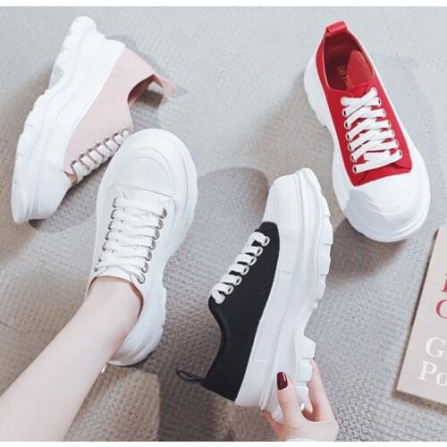 Breathable Cross-tied canvas shoes woman loafers student flat sneake shoes women casual elevated heels platform daddy shoes 2020
