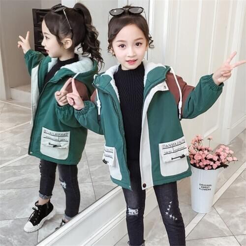 Girls Windbreaker Mid-length Coat Spring and Autumn 2020 New Korean Version Childrens Novelty Jacket Youth Girls 2 To 14 Years