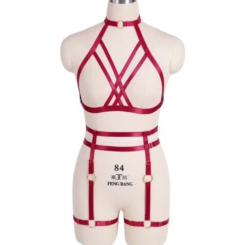 Wine RedSexy Harness Fashion Punk Adjustable Harness Belt Rave Wear Sword Belt Womens Underwear Stocking Garter Erotic Lingerie