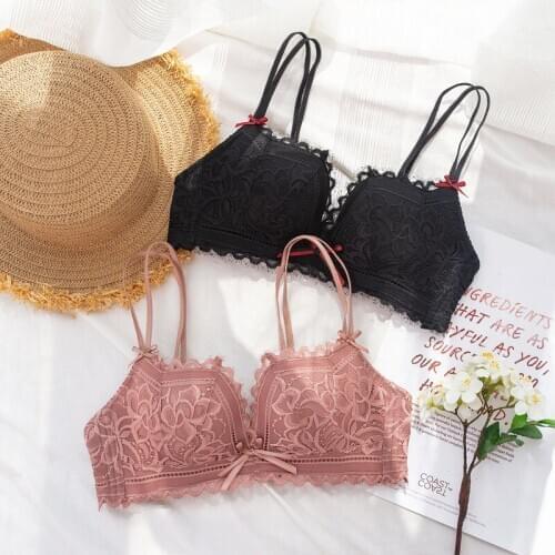 Wasteheart Women Fashion Red Purple Sexy Lingerie Bras Wireless Lace Bow Bras Panties Luxury Bra Sets Women Underwear A B