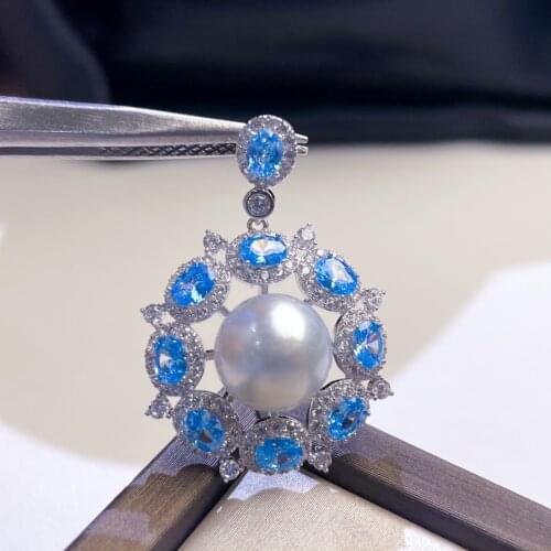XX128 Solid 925 Sterling Silver Round 9-10mm Nature Fresh Water White Pearls Pendants Necklaces for Women Fine Presents
