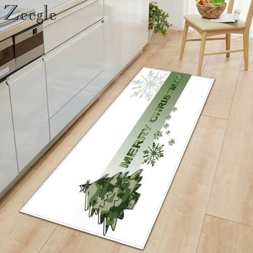 Zeegle Christmas Carpet Long Rectangle Kitchen Mat Anti Slip Bathroom Carpet Hallway Floor Mat Flannel Soft Bedside Carpet Mat