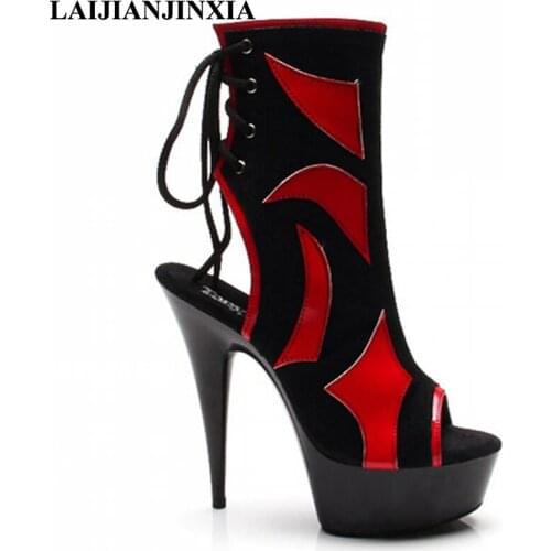 Womens Newly Sexy Thin High Heels Platforms Party Shoes Summer Fall Fashion Solid Heels Height About 15cm Ankle Boots