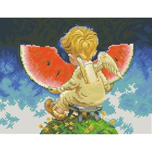 Gold Collection Counted Cross Stitch Kit On The Edge Of The Earth Angel And Watermelon Rto M673