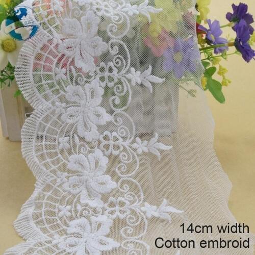 10yards 14cm Cotton embroid lace sewing ribbon guipure lace african lace fabric trim warp knitting DIY Garment Accessories#3136