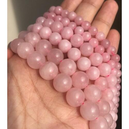 4 6 8 10 12 14mm Natural Smooth Pink Crystal Beads Round Loose Stone Beads for Jewelry Making DIY Earring Bracelet Necklace 15