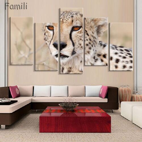 5 Panel modern wall paintings of animals cheetah leopard home decor painting canvas art prints bedroom decoration pictures