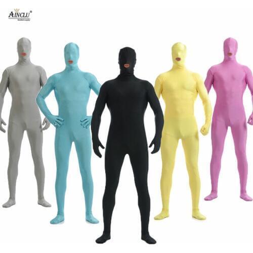 Ainclu Men Spandex Nylon Black Full Body Second Skin Tight Color Custom Skin Suit Open Mouth Cosplay Costume Zentai