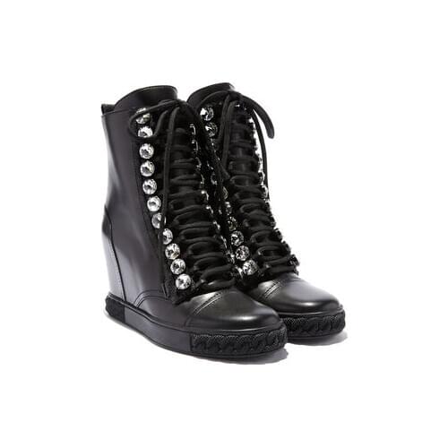Pointed Toe Booties Winter Women Ankle Boots Lace Up Platform High Heels 8CM Height Increased Wedges Shoes Woman Bota Feminina