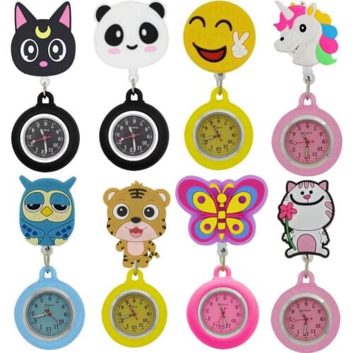 Nurse doctor colourful badge reel cartoon smile animal flowers Retractable pocket watches Brooch Hang gift for hospital lanyard
