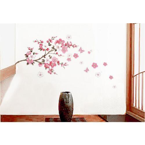 DIY Peach Blossom Flower Butterfly Wall Stickers Home Decor for Living Room Bedroom Cafe Removable Art Wall Decal Wallpaper