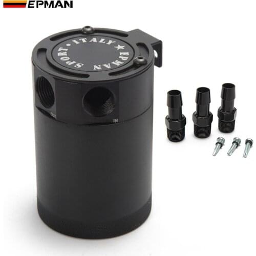 EPMAN New Black Racing Baffled Aluminium 2-Port / 3-Port Oil Catch Can/Tank/Air-Oil Separator Universal EP-JYH04BA/EP-JYH05Y2