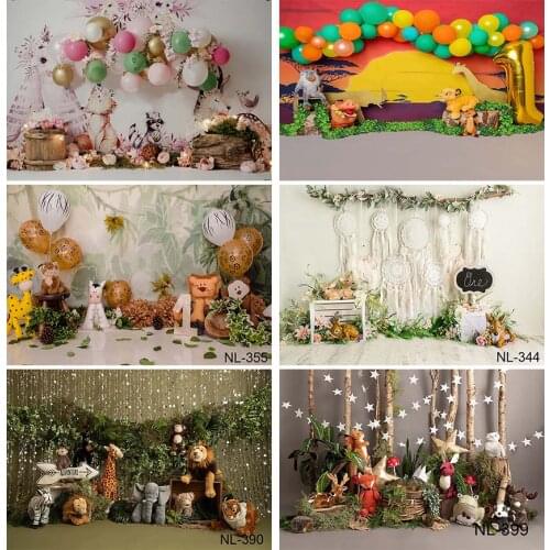 Newborn Jungle Animals Cake Smash Backdrop Photo Shoot Woodland Children Portrait Background Painting Green Forest Photocall
