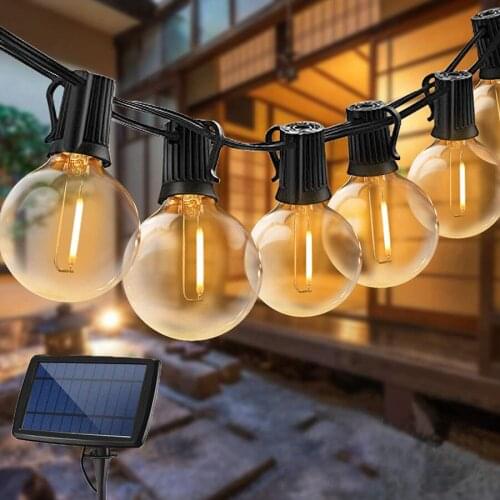 Solar String Lights Outdoor 25ft Solar Patio String Lights with 25 G40 LED Bulbs Waterproof Solar Powered Garden Lights String