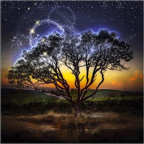 GLymg Diy Diamond Embroidery Night Sky Tree Scenery Diamond Painting Cross Stitch Full Square Manual European Home Decor