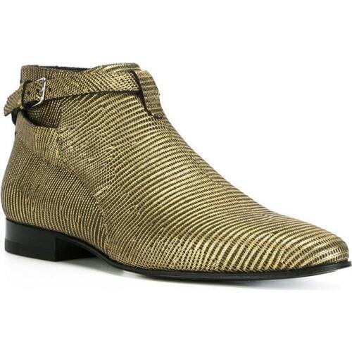 Personalized Snake Print Genuine Leather Boots Men Summer British Buckle Pointed Toe Ankle Boots Vintage Work Shoes Plus Size 46