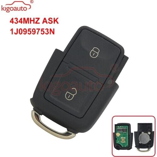 Kigoauto 1J0 959 753 N Remote key fob for VW HU66 2 button 434mhz ASK 1J0959753N
