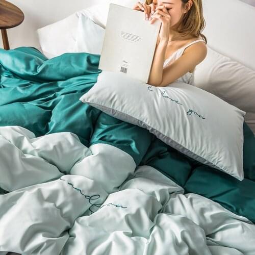 Premium Solid Color Tencel Silk Bedding Set With Embroidery Luxury Queen King Size For Summer Duvet Cover Bed Sheet Set