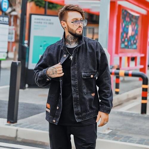 Streetwear Fashion Men Jacket Autumn Printed Designer Loose Fit Casual Denim Jacket Men Coat Big Pocket Overall Hip Hop Chaqueta