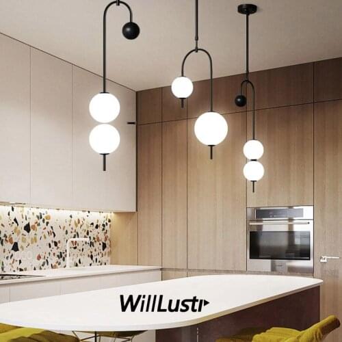 Minimalist LED Iron Pendant Light Glass Ball Grape Suspension Lamp Hotel Cafe Restaurant Office Bedroom Modern Hanging Lighting