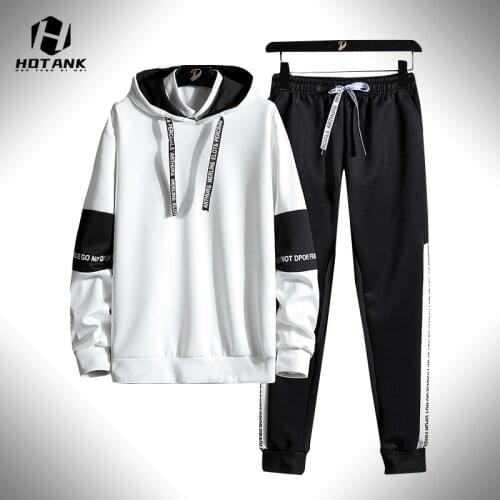 Fashion Mens Sets Tracksuit Men 2021 Autumn Hooded Sweatshirt 2 Piece Outfit+Pants Casual Patchwork Jogger Sportswear Suit Male