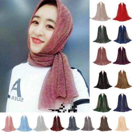 Muslim Women Glitter Hijab Pleated Long Scarf Shawl Scarves Crinkled Wrinkle Shiny Head Wrap Large Islamic Stole Fashion 200*75C