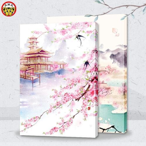 Painting by numbers art paint by number Chinese ancient city tower peach landscape costume paintings by numbers on canvas oil